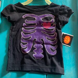 HALLOWEEN - 12m Girls NWT shirt chest bones rib cage skeleton, purple black pink
